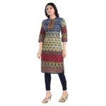 Women's 3/4th Sleeve Cotton Blend Tunic Long Kurti (Multicolor)