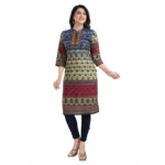 Women's 3/4th Sleeve Cotton Blend Tunic Long Kurti (Multicolor)