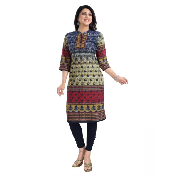 Women's 3/4th Sleeve Cotton Blend Tunic Long Kurti (Multicolor)