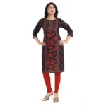 Women's 3/4th Sleeve Cotton Blend Tunic Long Kurti (Grey)
