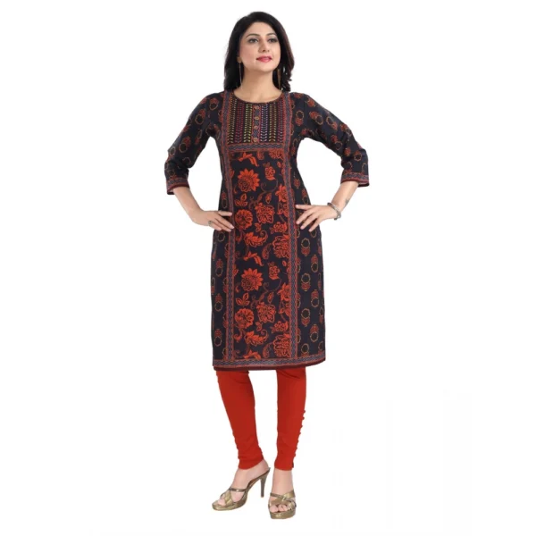 Women's 3/4th Sleeve Cotton Blend Tunic Long Kurti (Grey)