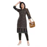 Women's 3/4th Sleeve Cotton Blend Tunic Long Kurti (Black)