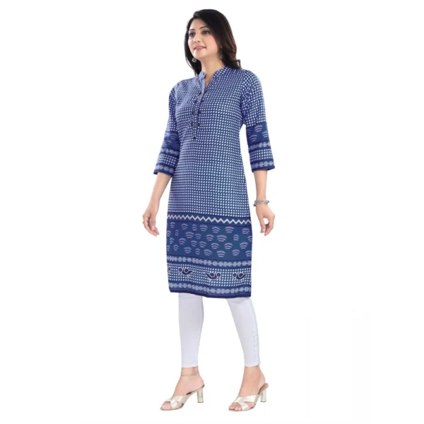 Women's 3/4th Sleeve Cotton Blend Tunic Long Kurti (Blue)