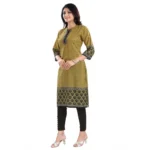 Women's 3/4th Sleeve Cotton Blend Tunic Long Kurti (Yellow)