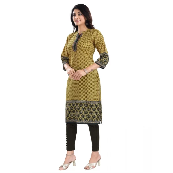 Women's 3/4th Sleeve Cotton Blend Tunic Long Kurti (Yellow)
