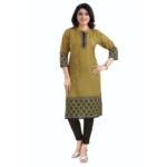 Women's 3/4th Sleeve Cotton Blend Tunic Long Kurti (Yellow)
