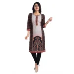 Women's 3/4th Sleeve Cotton Blend Tunic Long Kurti (Brown)