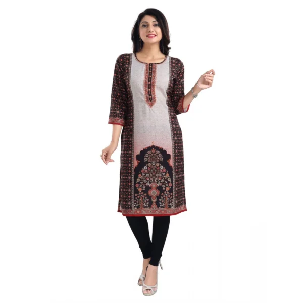 Women's 3/4th Sleeve Cotton Blend Tunic Long Kurti (Brown)