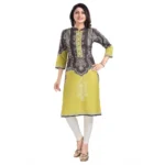 Women's 3/4th Sleeve Cotton Blend Tunic Long Kurti (Multicolor)