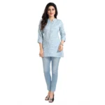 Women's 3/4th Sleeve Viscose Blend Tunic Short Top (Blue)