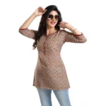 Women's 3/4th Sleeve Viscose Blend Tunic Short Top (Multicolor)