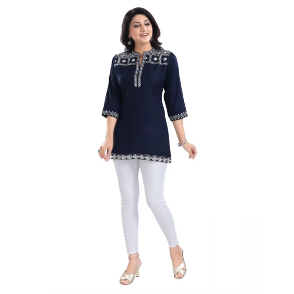 Women's 3/4th Sleeve Viscose Tunic Short Top (Blue)