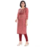 Women's 3/4th Sleeve Cotton Blend Tunic Long Kurti (Pink)