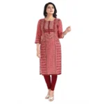 Women's 3/4th Sleeve Cotton Blend Tunic Long Kurti (Pink)