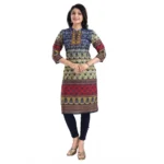 Women's 3/4th Sleeve Cotton Blend Tunic Long Kurti (Multicolor)