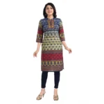 Women's 3/4th Sleeve Cotton Blend Tunic Long Kurti (Multicolor)
