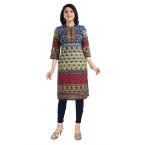 Women's 3/4th Sleeve Cotton Blend Tunic Long Kurti (Multicolor)