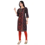 Women's 3/4th Sleeve Cotton Blend Tunic Long Kurti (Grey)