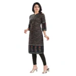 Women's 3/4th Sleeve Cotton Blend Tunic Long Kurti (Black)