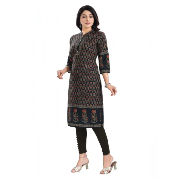 Women's 3/4th Sleeve Cotton Blend Tunic Long Kurti (Black)