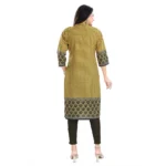 Women's 3/4th Sleeve Cotton Blend Tunic Long Kurti (Yellow)