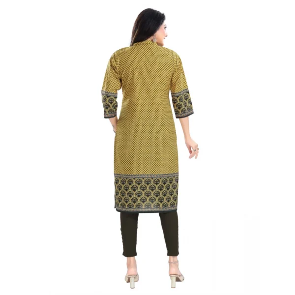 Women's 3/4th Sleeve Cotton Blend Tunic Long Kurti (Yellow)