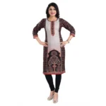 Women's 3/4th Sleeve Cotton Blend Tunic Long Kurti (Brown)