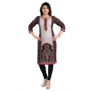 Women's 3/4th Sleeve Cotton Blend Tunic Long Kurti (Brown)