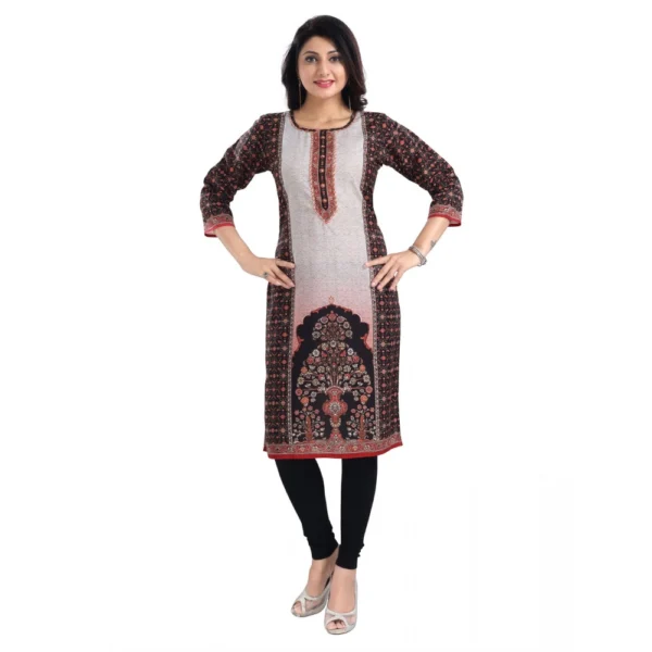 Women's 3/4th Sleeve Cotton Blend Tunic Long Kurti (Brown)