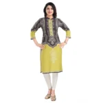 Women's 3/4th Sleeve Cotton Blend Tunic Long Kurti (Multicolor)