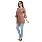 Women's 3/4th Sleeve Viscose Blend Tunic Short Top (Multicolor)