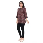 Women's 3/4th Sleeve Viscose Blend Tunic Short Top (Brown)