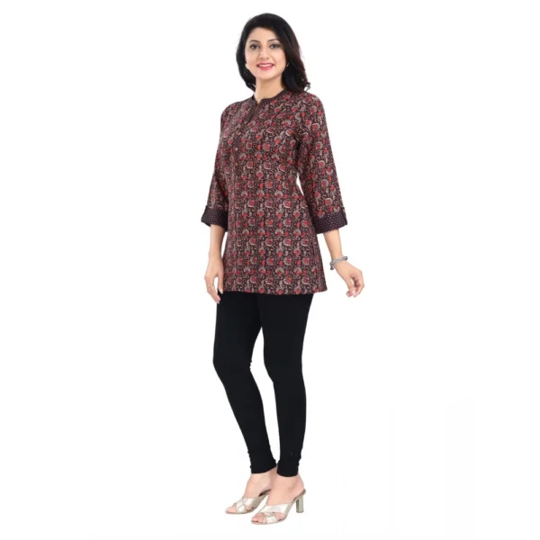 Women's 3/4th Sleeve Viscose Blend Tunic Short Top (Brown)