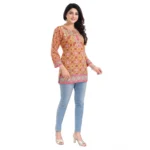 Women's 3/4th Sleeve Faux Crepe Tunic Short Top (Multicolor)