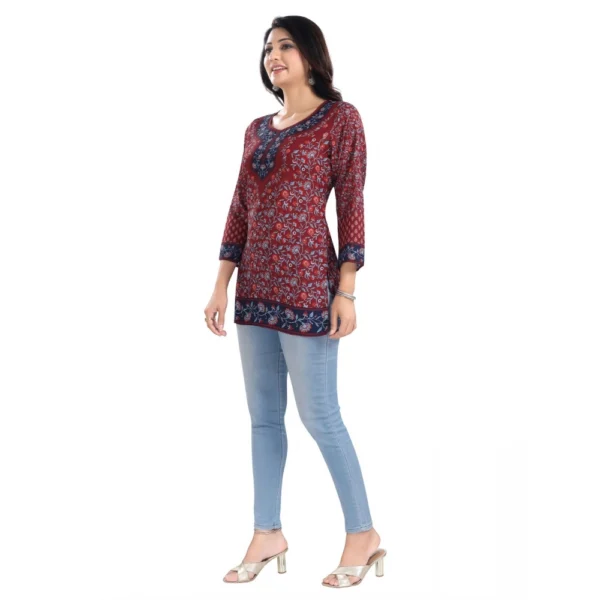 Women's 3/4th Sleeve Summer Cool Tunic Short Top (Maroon)