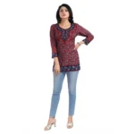 Women's 3/4th Sleeve Summer Cool Tunic Short Top (Maroon)