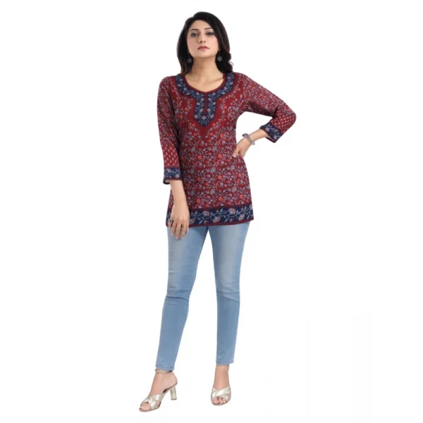 Women's 3/4th Sleeve Summer Cool Tunic Short Top (Maroon)
