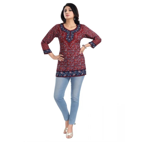 Women's 3/4th Sleeve Summer Cool Tunic Short Top (Maroon)