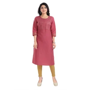 Women's 3/4th Sleeve Silk Blend Tunic Long Kurti (Coral)