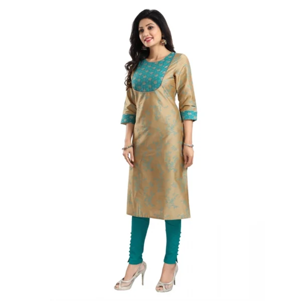 Women's 3/4th Sleeve Silk Blend Tunic Long Kurti (Beige)