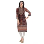 Women's 3/4th Sleeve Masleen Tunic Long Kurti (Brown)