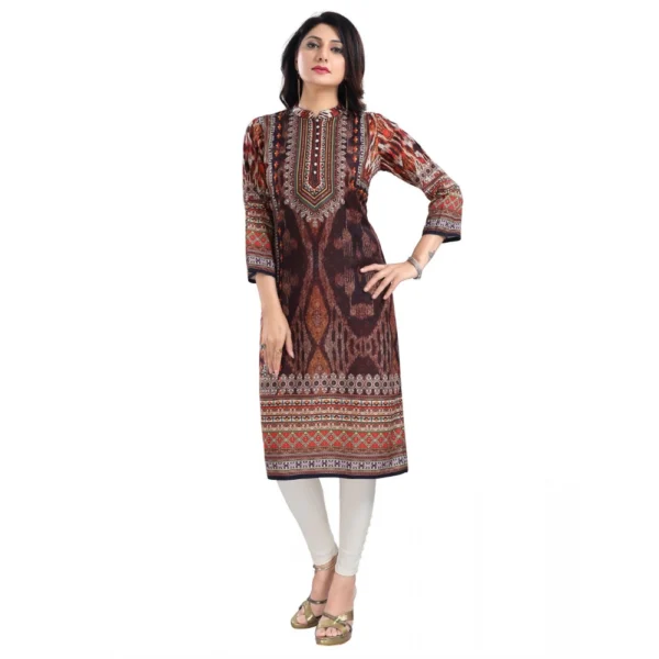 Women's 3/4th Sleeve Masleen Tunic Long Kurti (Brown)