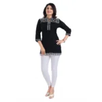 Women's 3/4th Sleeve Viscose Tunic Short Top (Black)