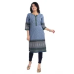 Women's 3/4th Sleeve Cotton Blend Tunic Long Kurti (Blue)