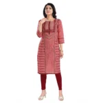 Women's 3/4th Sleeve Cotton Blend Tunic Long Kurti (Pink)