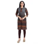 Women's 3/4th Sleeve Cotton Blend Tunic Long Kurti (Brown)