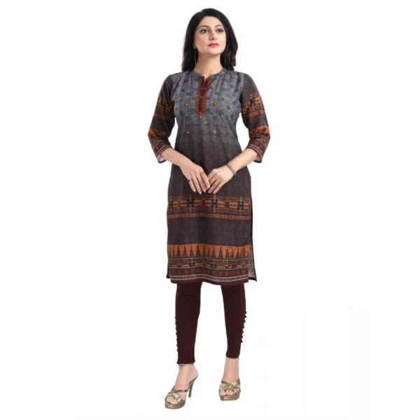 Women's 3/4th Sleeve Cotton Blend Tunic Long Kurti (Brown)