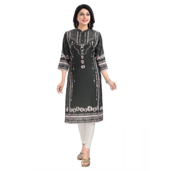 Women's 3/4th Sleeve Masleen Tunic Long Kurti (Olive Green)