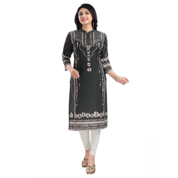 Women's 3/4th Sleeve Masleen Tunic Long Kurti (Olive Green)