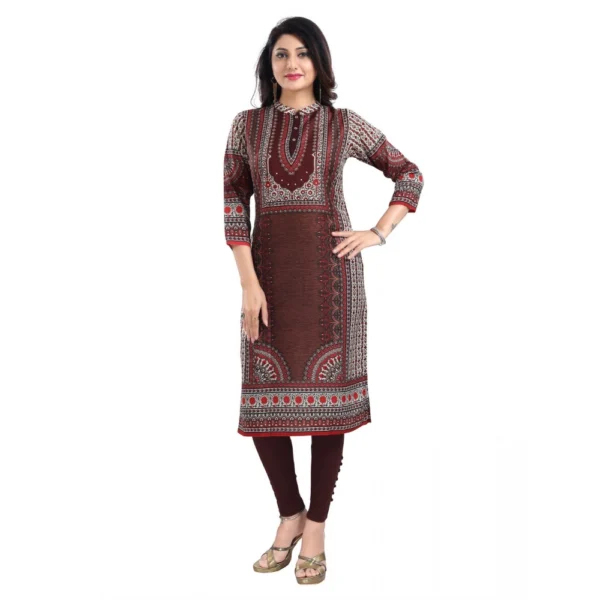 Women's 3/4th Sleeve Masleen Tunic Long Kurti (Brown)